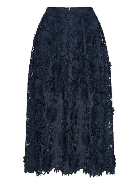  Rotate Birger Christensen 3d Floral-lace Midi Skirt - Blue 