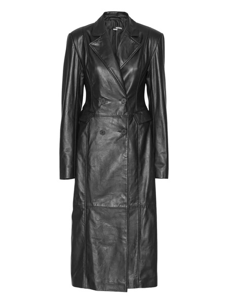  Rotate Birger Christensen Double-breasted Leather Coat - Black 