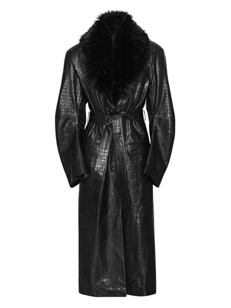  Rotate Birger Christensen Faux Fur-collar Leather Coat - Black 