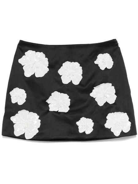  Rotate Birger Christensen Floral-appliqué Satin Mini Skirt - Black 