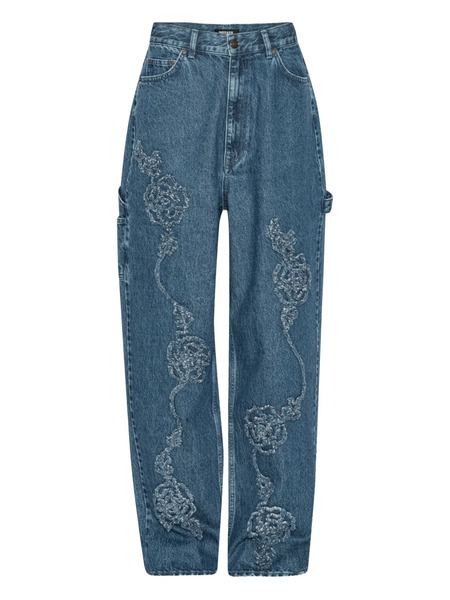  Rotate Birger Christensen Floral Denim Boyfriend Jeans - Blue 
