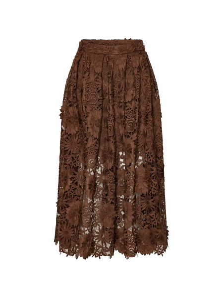  Rotate Birger Christensen Floral Lace Midi Skirt - Brown 