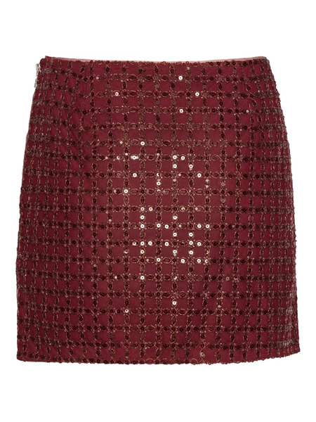  Rotate Birger Christensen Grid-pattern Sequin-embellished Mini Skirt - Red 