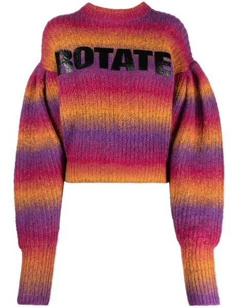  Rotate Birger Christensen Intarsia-logo Striped Cropped Jumper - Pink 