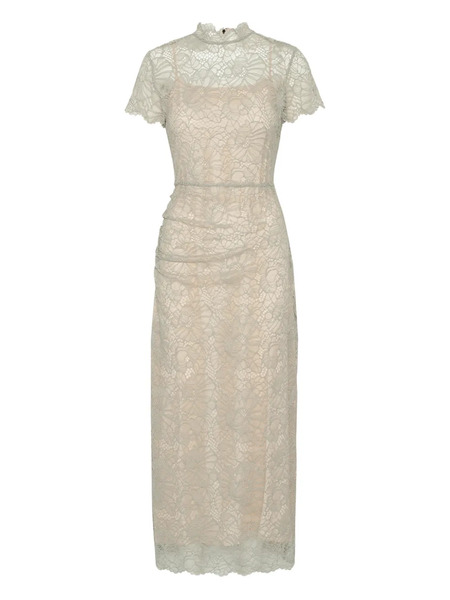  Rotate Birger Christensen Lace-detail Midi Dress - Neutrals 