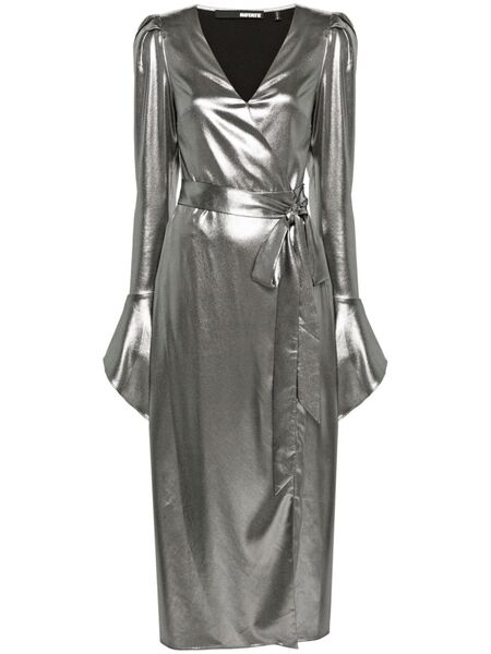  Rotate Birger Christensen Lamé Wrap Midi Dress - Silver 