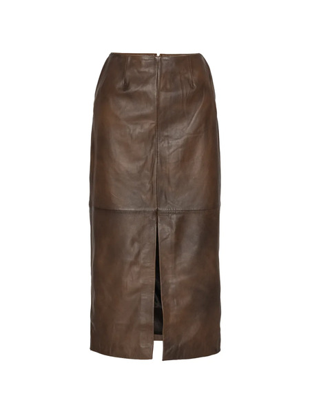  Rotate Birger Christensen Leather Midi Skirt - Brown 