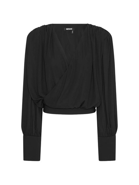  Rotate Birger Christensen Long Sleeve V-neck Blouse - Black 