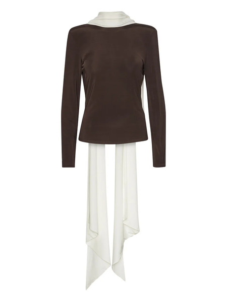  Rotate Birger Christensen Long-sleeved Scarf Top - Brown 