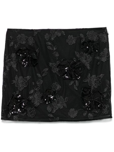  Rotate Birger Christensen Mesh Flower Mini Skirt - Black 