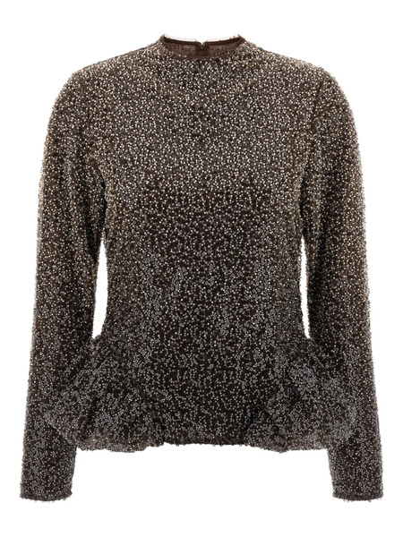  Rotate Birger Christensen Peplum-detail Top - Brown 