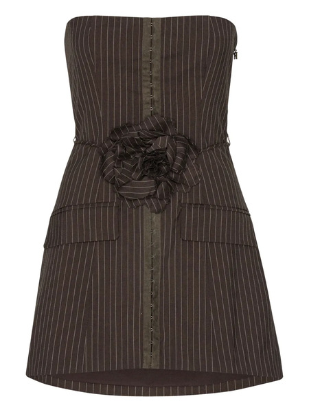  Rotate Birger Christensen Pinstripe Rose-embellished Mini Dress - Brown 