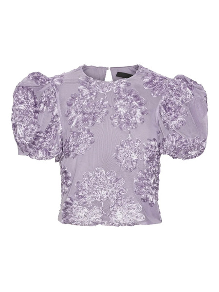  Rotate Birger Christensen Puff-sleeve Floral-embellished Top - Purple 