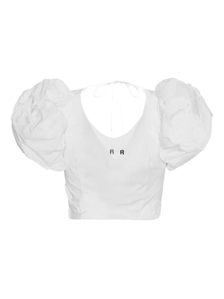  Rotate Birger Christensen Puff-sleeve Floral-embroidered Top - White 