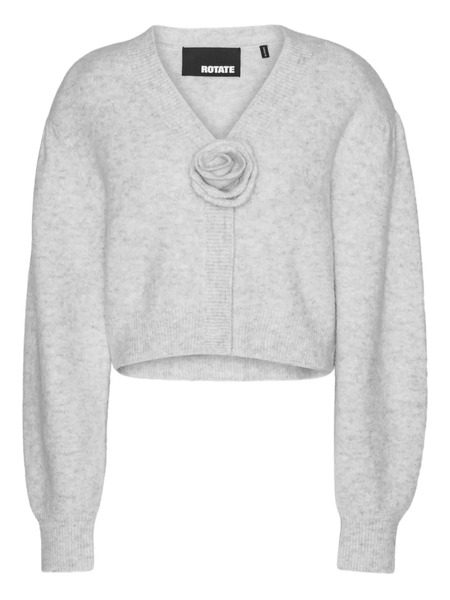  Rotate Birger Christensen Puff-sleeve Rose-embellished Cardigan - Grey 