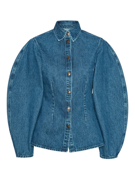 Rotate Birger Christensen Puff-sleeves Fitted Denim Shirt - Blue 