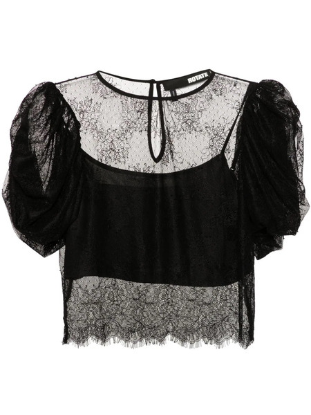  Rotate Birger Christensen Puff-sleeves Lace Blouse - Black 