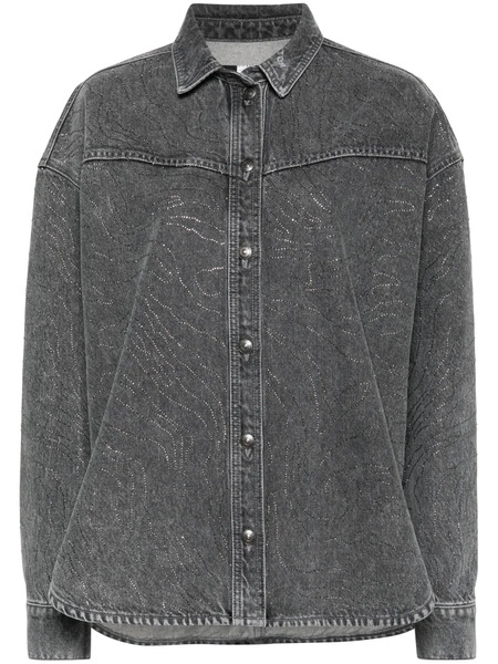  Rotate Birger Christensen Rhinestone-embellished Denim Shirt - Grey 