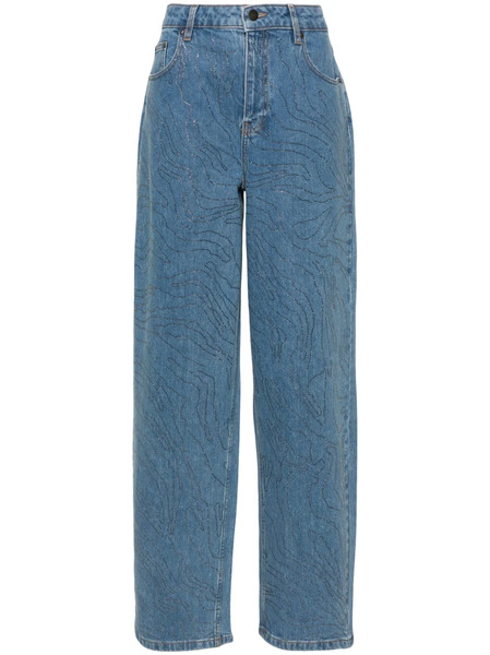  Rotate Birger Christensen Rhinestone-embellished Wide-leg Jeans - Blue 