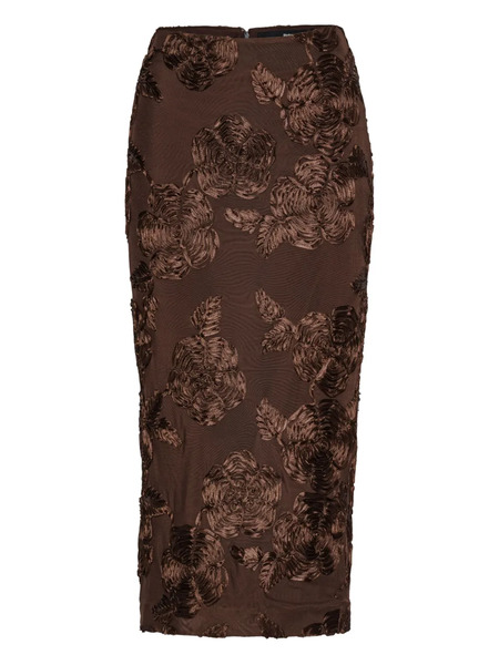  Rotate Birger Christensen Rose-embellished Pencil Midi Skirt - Brown 