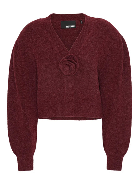  Rotate Birger Christensen Rose-embellished Puff-sleeve Cardigan - Red 
