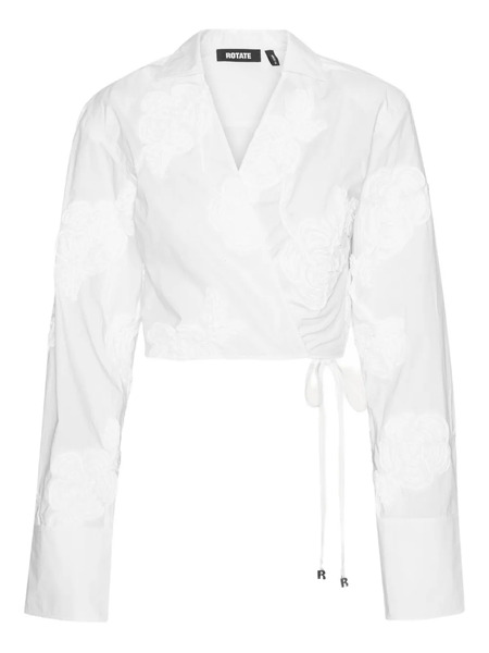  Rotate Birger Christensen Rose-embroidery Wrap Shirt - White 