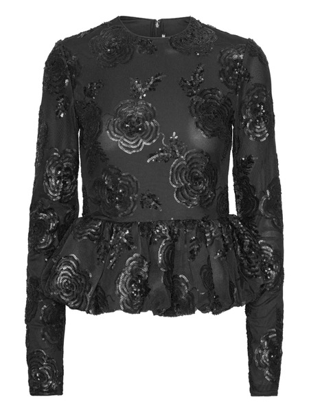  Rotate Birger Christensen Sequin-embellished Peplum-hem Top - Black 