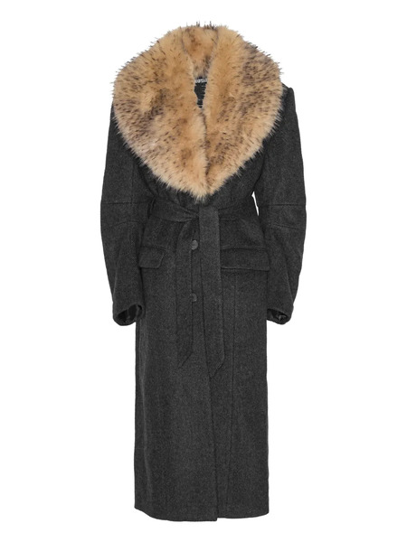  Rotate Birger Christensen Single-breasted Faux-fur Collar Coat - Grey 