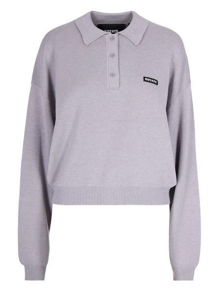  Rotate Birger Christensen Slinky Knit Buttoned Polo Top - Grey 