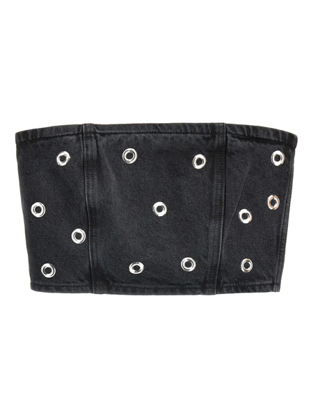 Rotate Birger Christensen Studded Denim Top - Black 