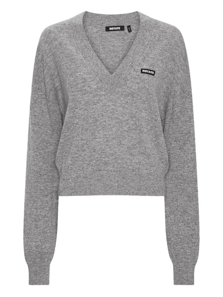 Rotate Birger Christensen V-neck Logo Sweater - Grey 