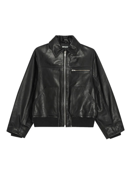  Rotate Birger Christensen Zip Leather Bomber Jacket - Black 
