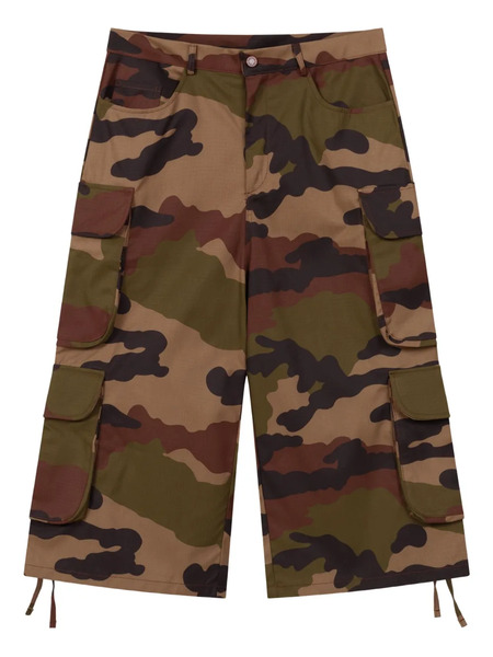  Rough. Camouflage-pattern Cargo-pockets Shorts - Green 
