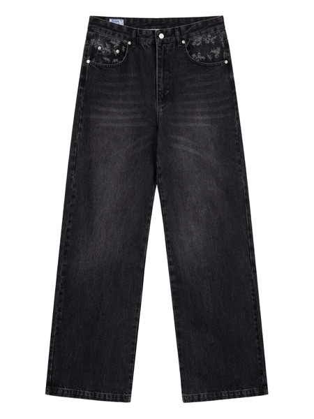  Rough. Faded Wide-leg Jeans - Black 