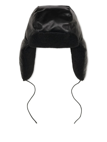  Rough. Leather Earflap Beanie Hat - Black 