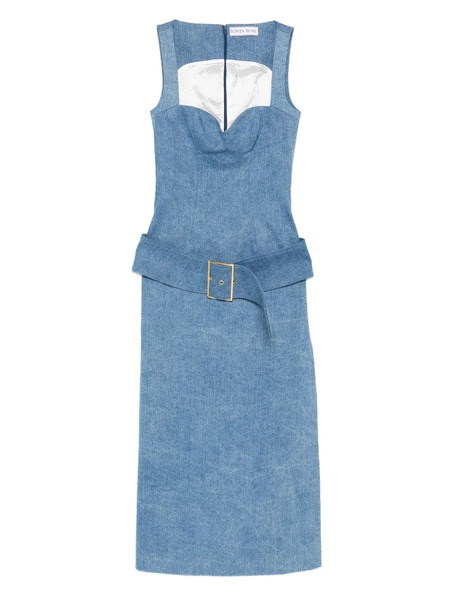  Rowen Rose Belted Denim Midi Dress - Blue 