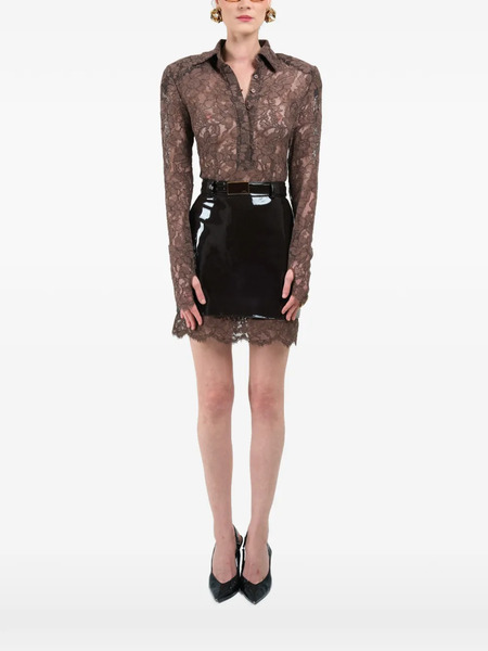  Rowen Rose Lace Long-sleeves Top - Brown 
