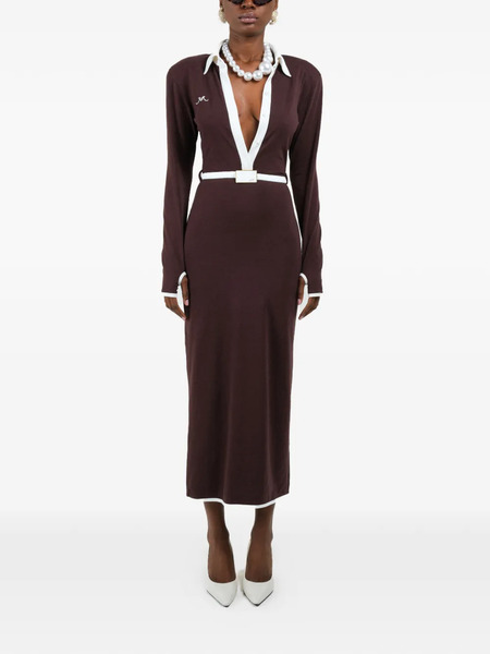  Rowen Rose Long-sleeves V-neck Maxi Dress - Brown 