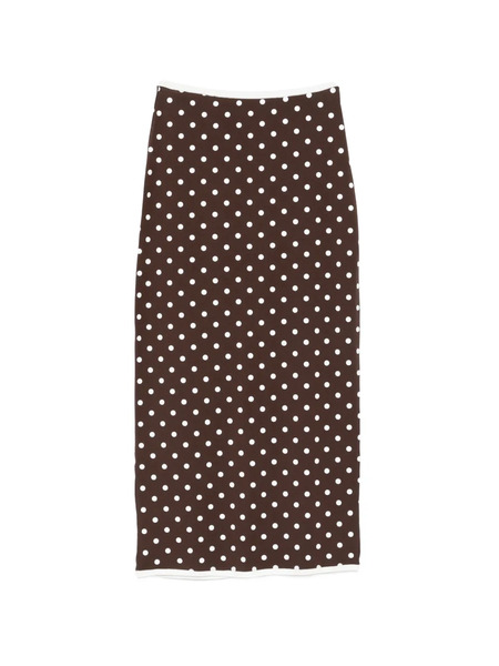  Rowen Rose Polka Dot-pattern Slit Midi Skirt - Brown 
