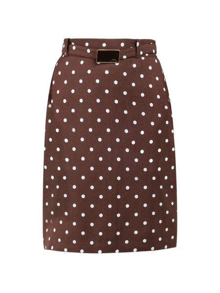  Rowen Rose Polka-dots Belted Midi Skirt - Brown 