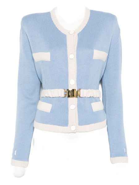  Rowen Rose Two-tone Belted Cardigan - Blue 
