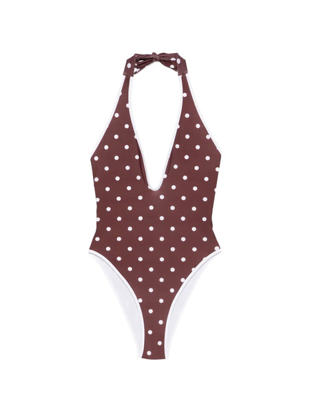  Rowen Rose V-neck Polka Dot Swimsuit - Brown 