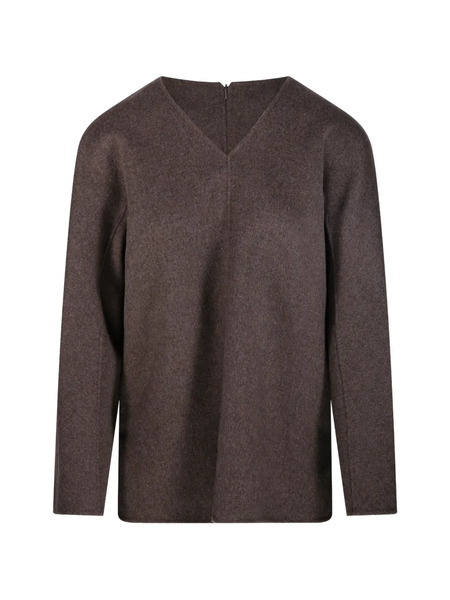  's Max Mara V-neck Wool Blouse - Brown 