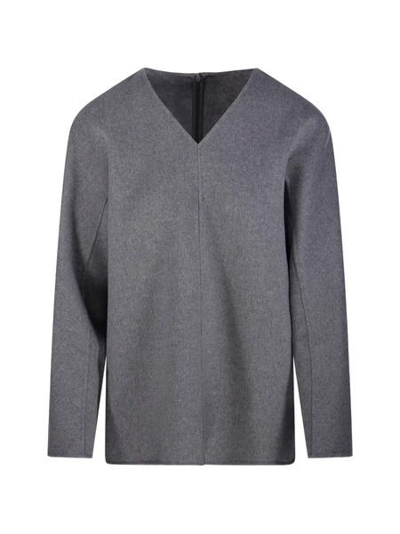  's Max Mara V-neck Wool Blouse - Grey 