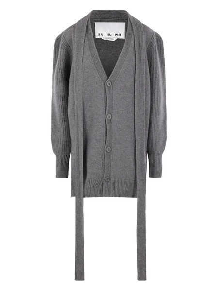  Sa Su Phi Buttoned Tie Cardigan - Grey 