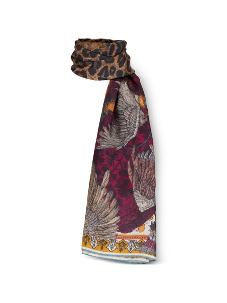  Sabina Savage Leopard-pattern Bird-print Scarf - Red 