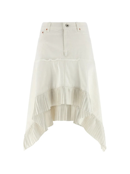  Sacai A-line Pleated Denim Skirt - White 