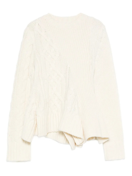  Sacai Cable-knit Ruffled-hem Sweater - Neutrals 