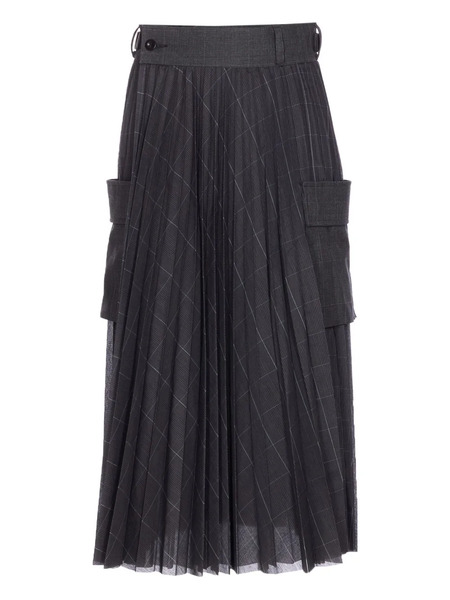  Sacai Check-pattern Pleated Skirt - Black 