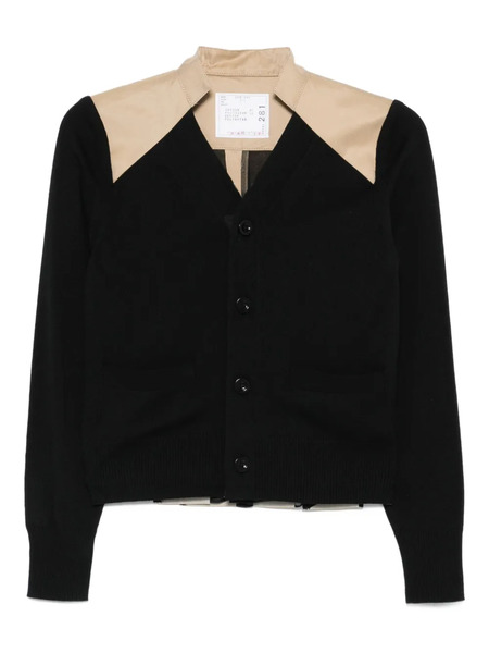  Sacai Contrast-panel Gabardine Cardigan - Black 